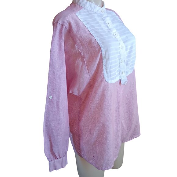Vintage Women's Blouse Large Fritzi Pink Striped Bib Front 1970's True Boho - Picture 3 of 6